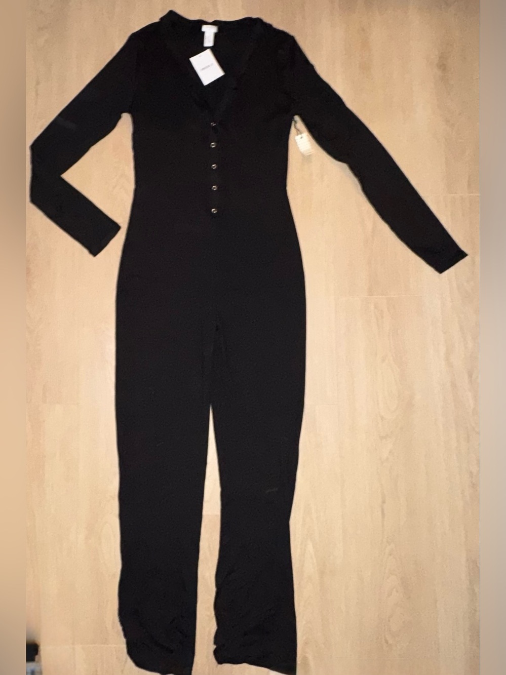 Forever 21 Black Long-Sleeve Button-Front Jumpsuit